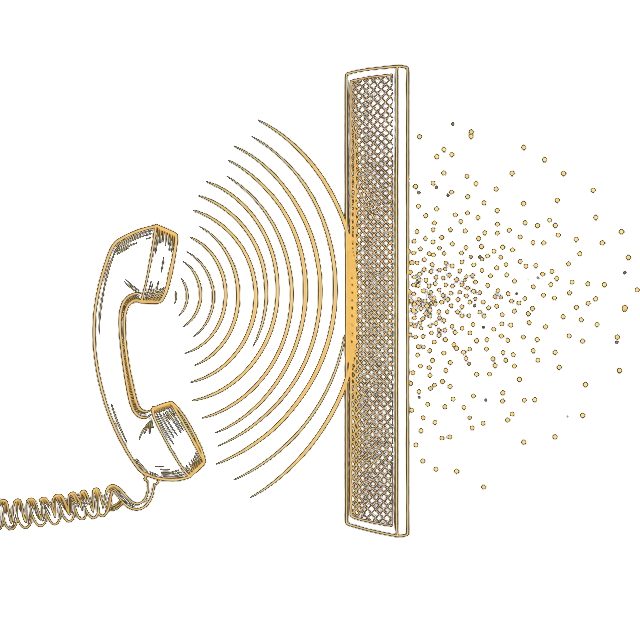 Line illustration of a handset's signal passing through a mesh filter while noise is stopped